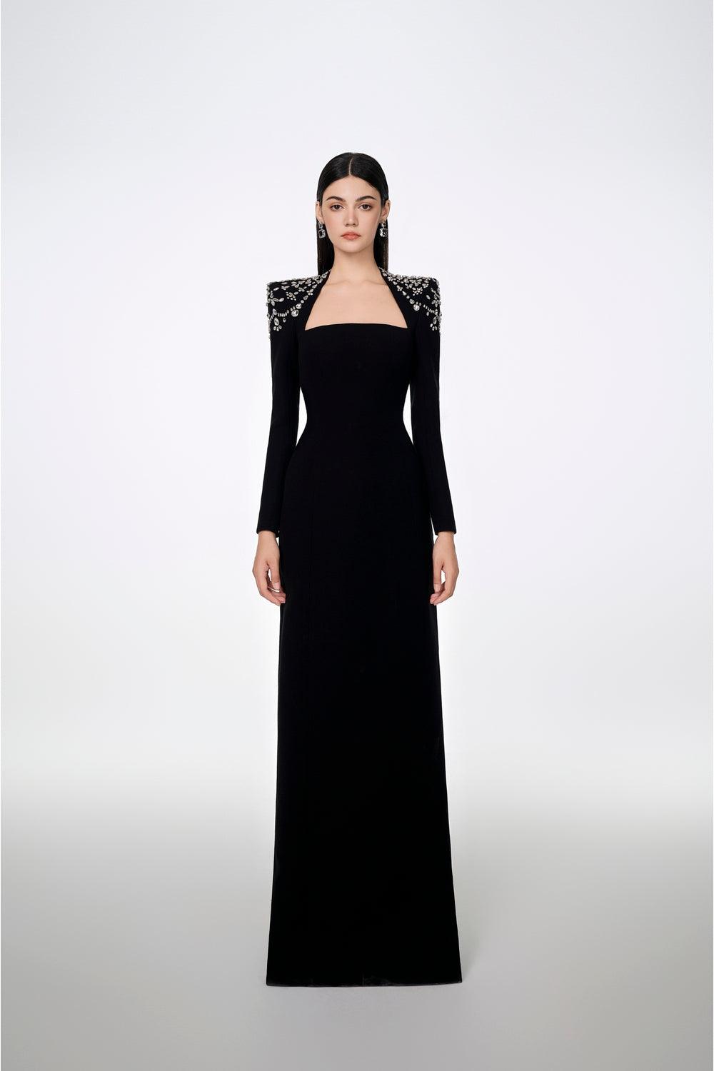 Long Sleeve Queen Anne Neckline Dress